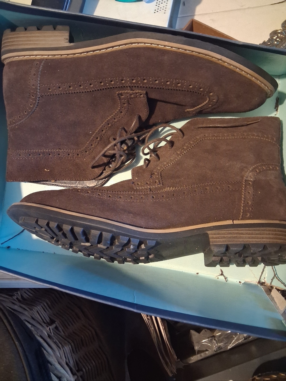 Men's Brown Suede Lace-Up Brogue Boots